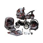 Premium 3-in-1 Kombikinderwagen Buggy grau Blumen